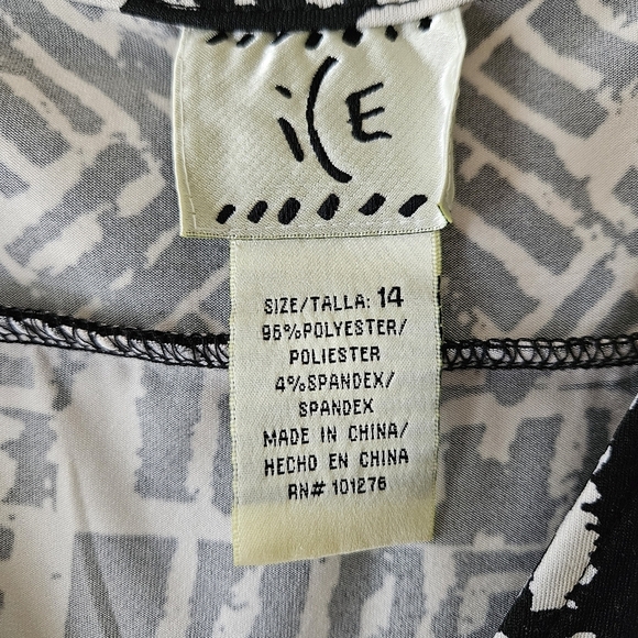 ICE Womens Hi-Low Beaded Waist Dress Size 14 Black White Abstract Short Sleeve - Picture 3 of 15